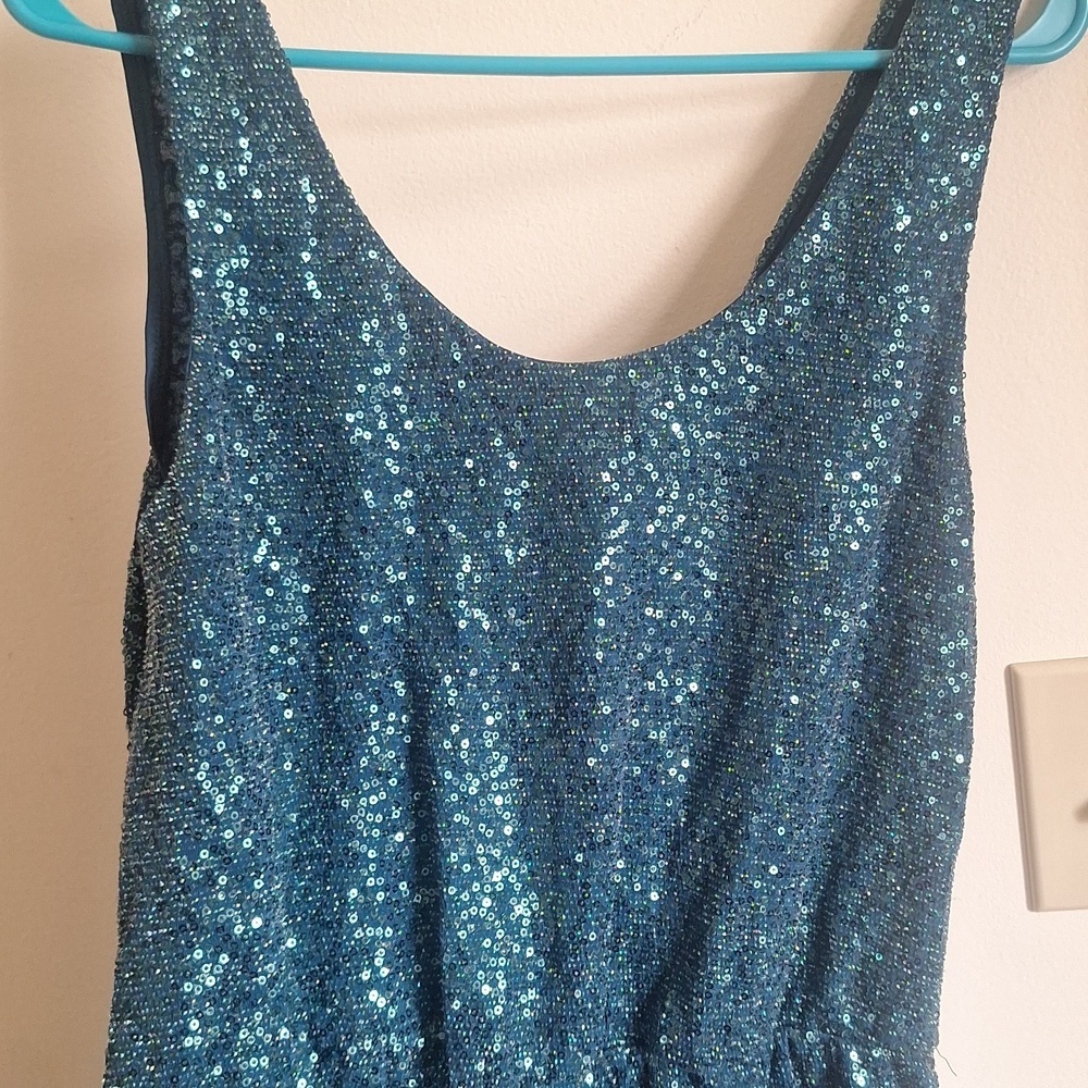 Express Modern Showgirl Teal Sequin Mini Dress Size M - Picture 5 of 10